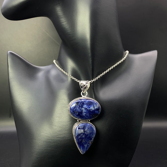 .925 Sterling Silver Sodalite Pendant - HUGE!