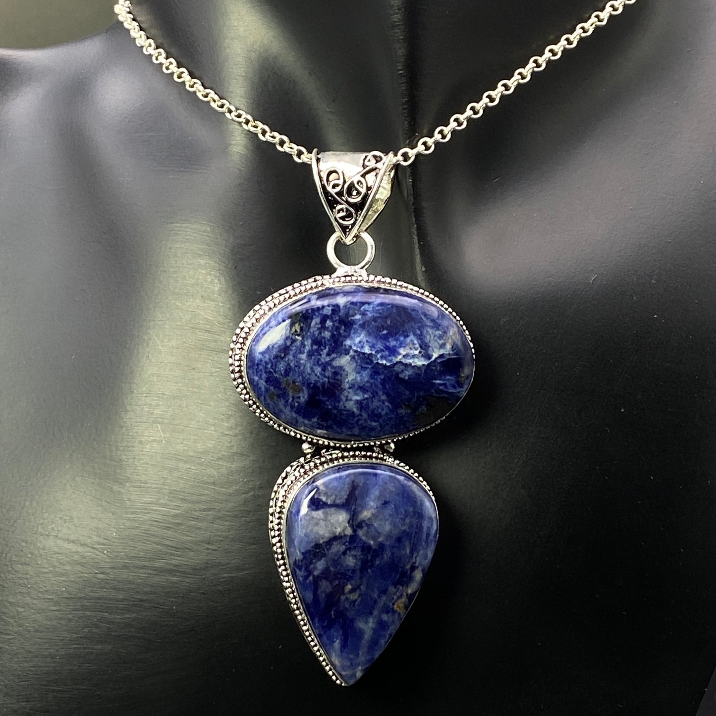 .925 Sterling Silver Sodalite Pendant - HUGE!