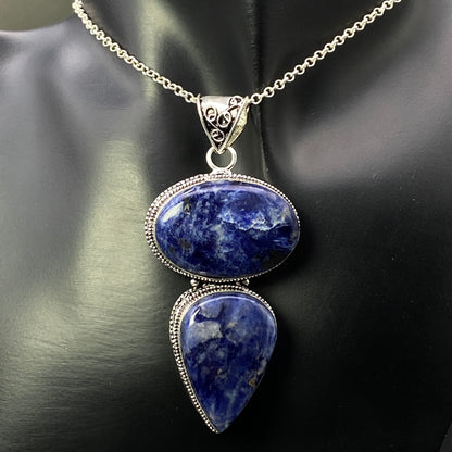 .925 Sterling Silver Sodalite Pendant - HUGE!