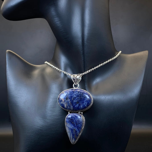 .925 Sterling Silver Sodalite Pendant - HUGE!