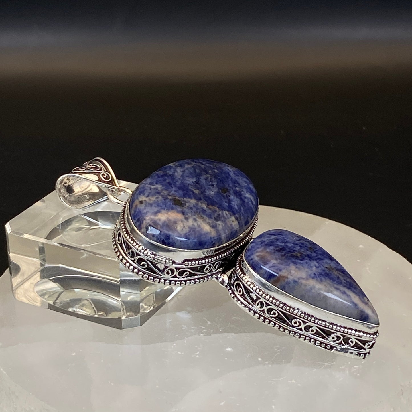 .925 Sterling Silver Sodalite Pendant - HUGE!
