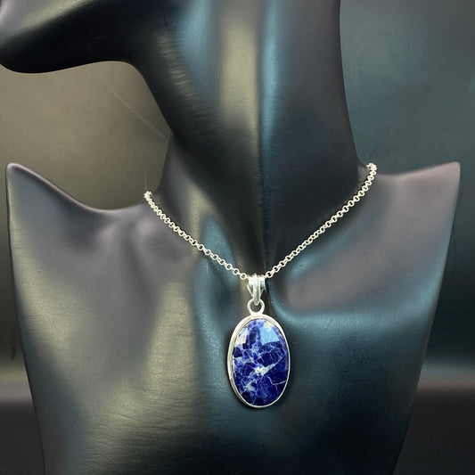 .925 Sterling Silver Sodalite Oval Pendant #1