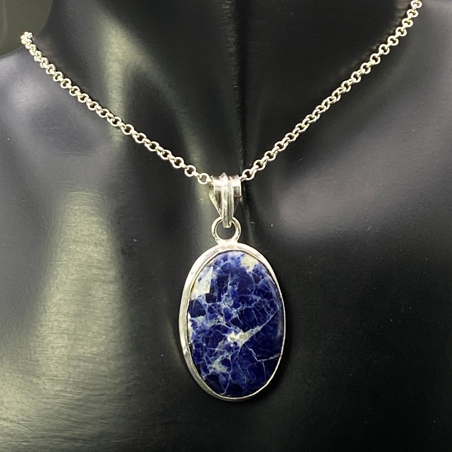 .925 Sterling Silver Sodalite Oval Pendant #1