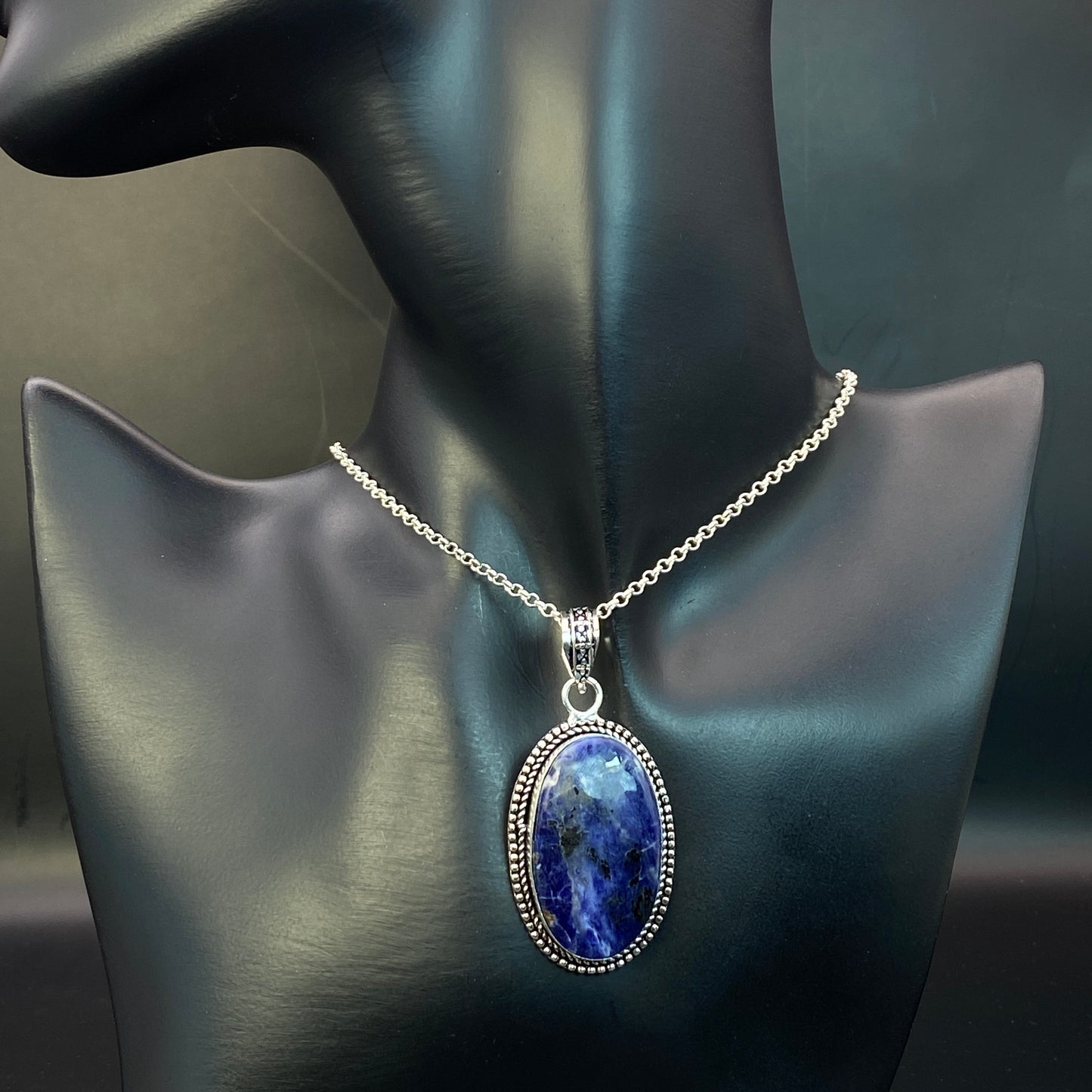 .925 Sterling Silver Sodalite Oval Pendant #2