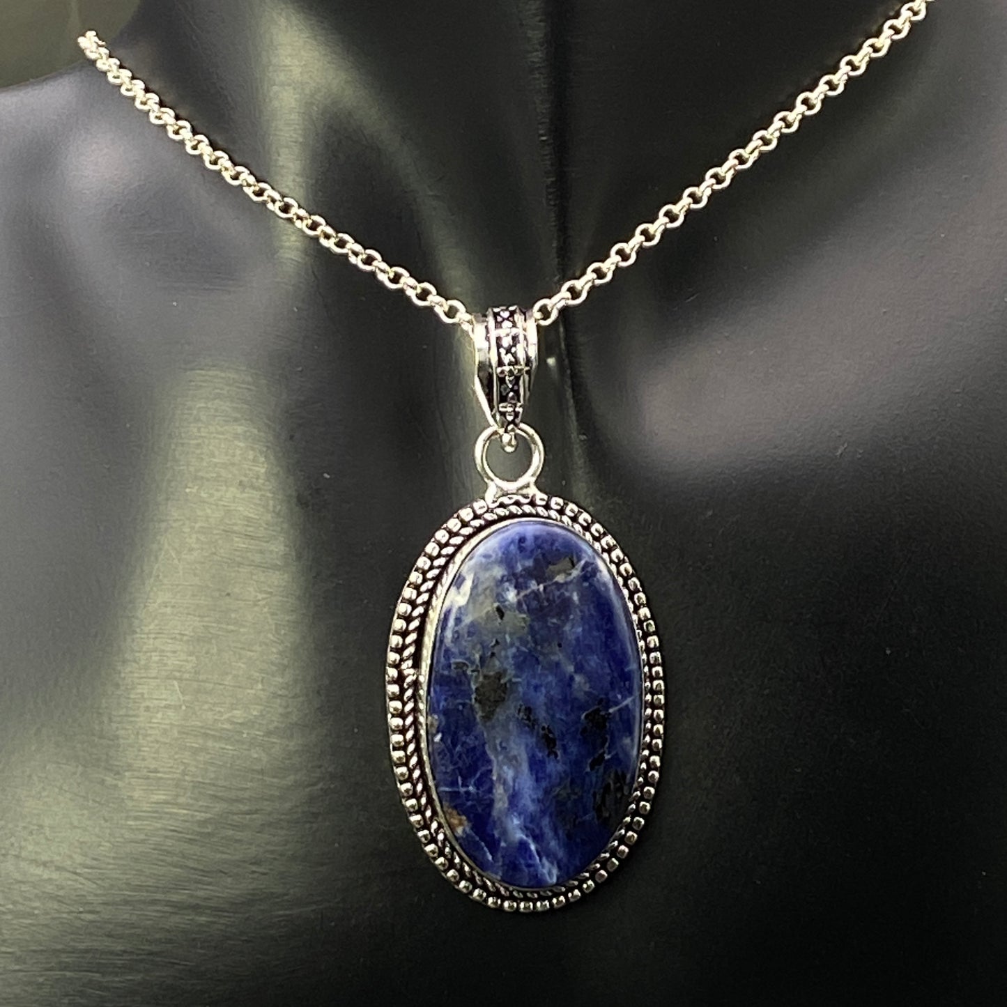 .925 Sterling Silver Sodalite Oval Pendant #2