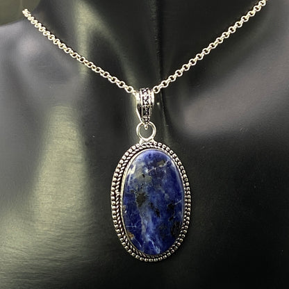 .925 Sterling Silver Sodalite Oval Pendant #2
