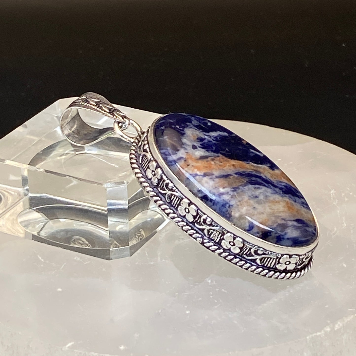 .925 Sterling Silver Sodalite Oval Pendant