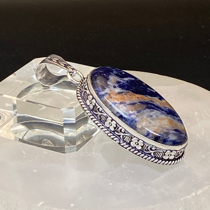 .925 Sterling Silver Sodalite Oval Pendant