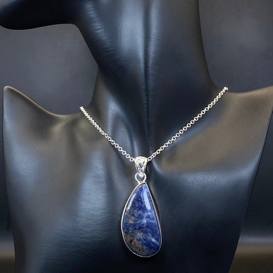 .925 Sterling Silver Sodalite Teardrop Pendant