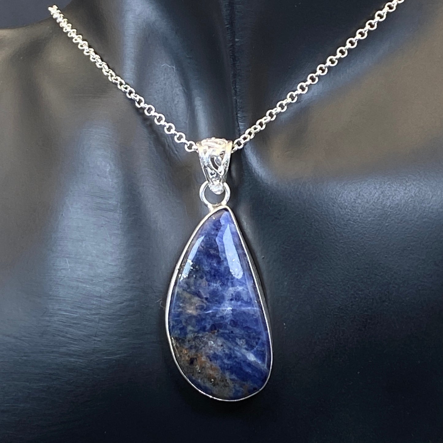 .925 Sterling Silver Sodalite Teardrop Pendant