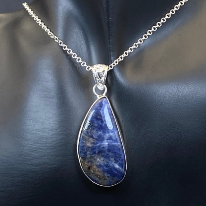 .925 Sterling Silver Sodalite Teardrop Pendant