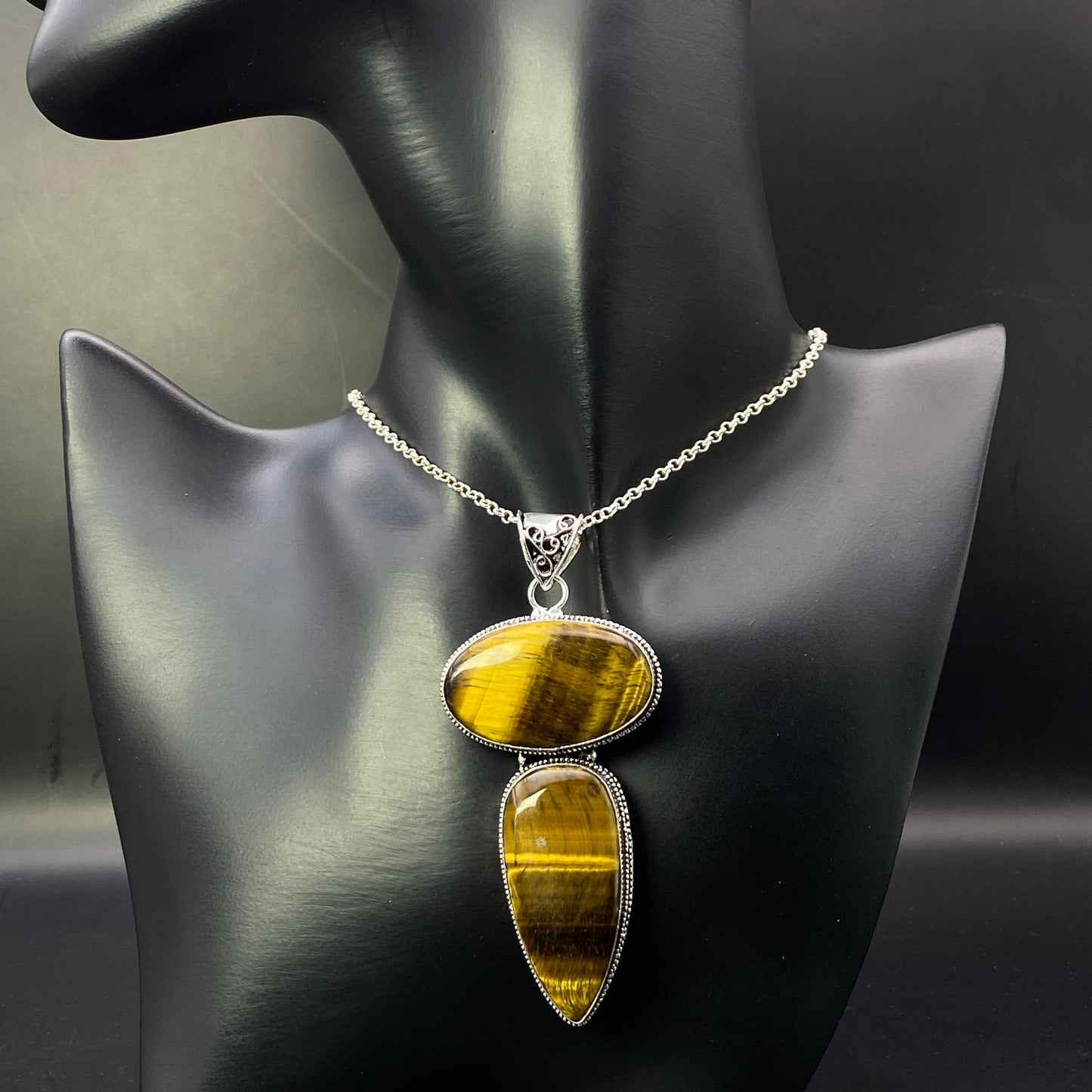 .925 Sterling Silver Tiger's Eye Pendant - HUGE!