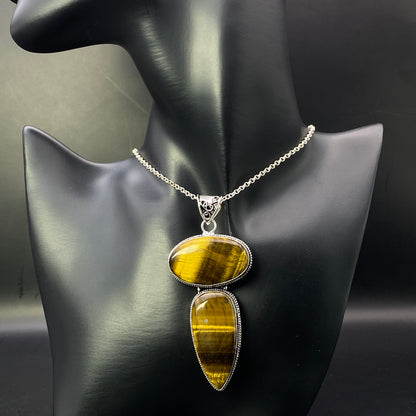 .925 Sterling Silver Tiger's Eye Pendant - HUGE!