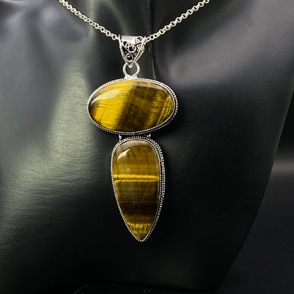 .925 Sterling Silver Tiger's Eye Pendant - HUGE!