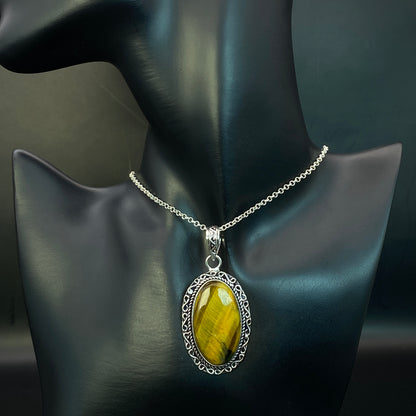.925 Sterling Silver Tiger's Eye Oval Pendant #1