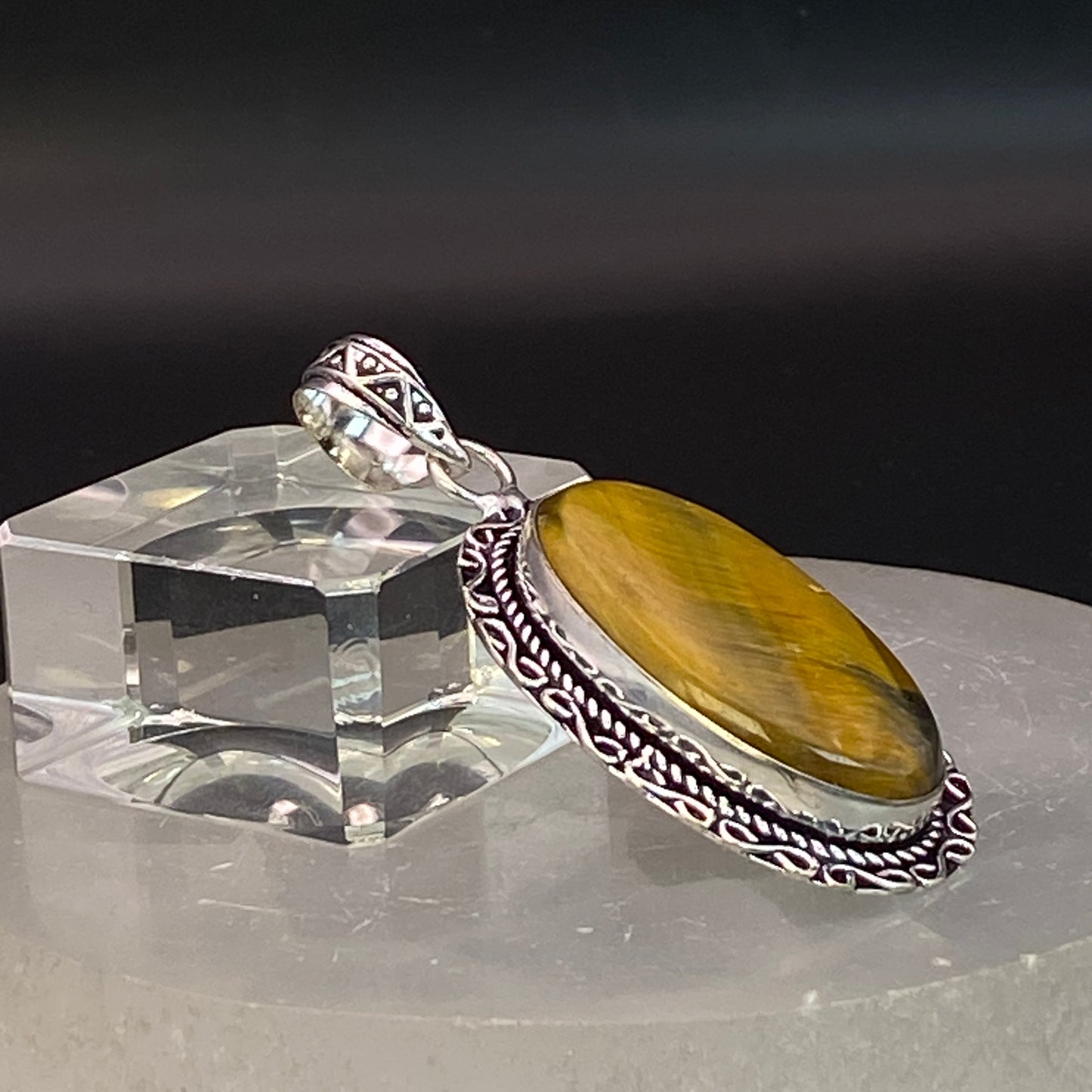 .925 Sterling Silver Tiger's Eye Oval Pendant #1