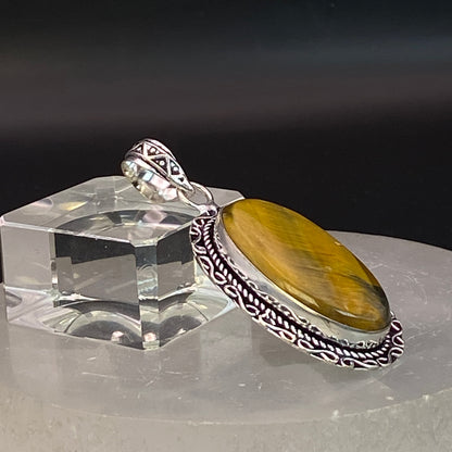 .925 Sterling Silver Tiger's Eye Oval Pendant #1