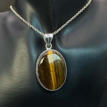 .925 Sterling Silver Tiger's Eye Oval Pendant #2