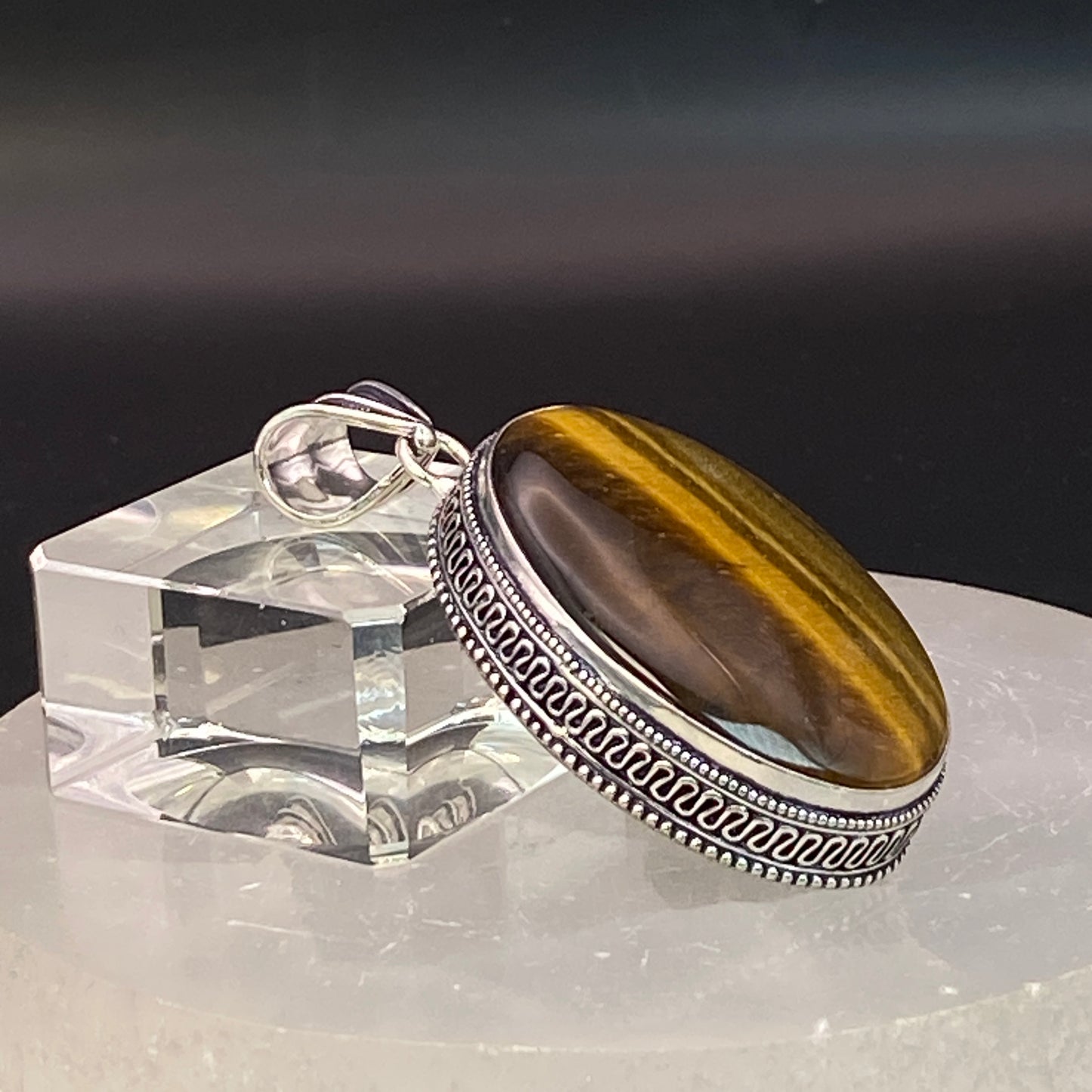 .925 Sterling Silver Tiger's Eye Oval Pendant #2