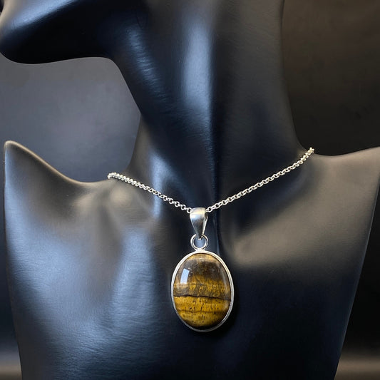 .925 Sterling Silver Tiger's Eye Oval Pendant