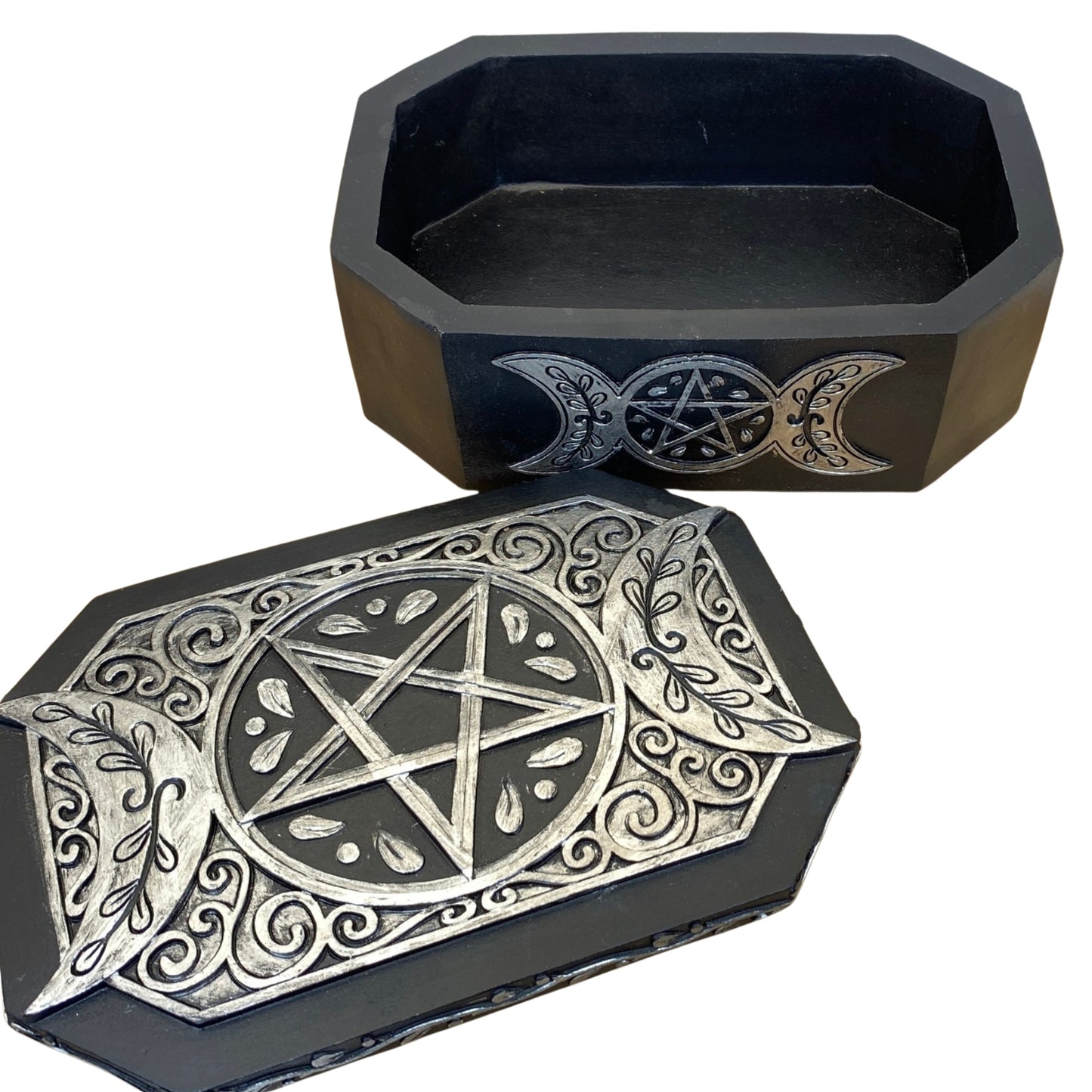 Hand-Painted Pentacle Triple Moon Box