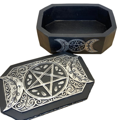Hand-Painted Pentacle Triple Moon Box