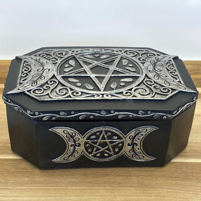 Hand-Painted Pentacle Triple Moon Box