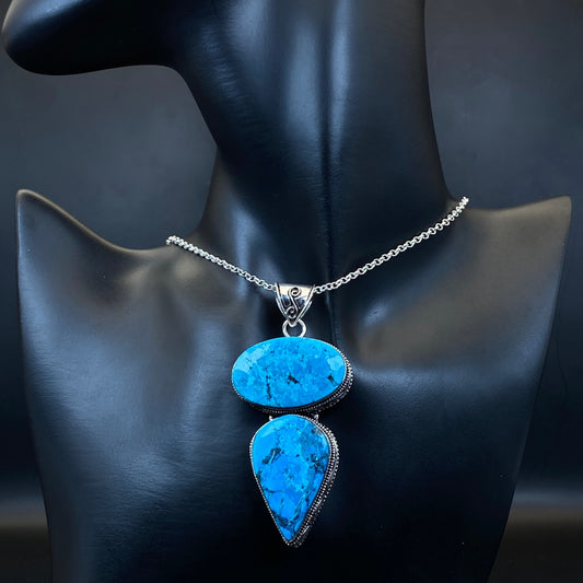 .925 Sterling Silver Tibetan Turquoise Pendant - HUGE!