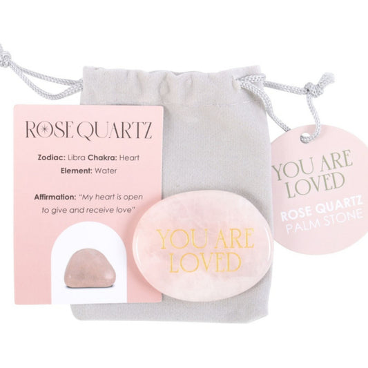 Rose Quartz 'You Are Loved' Flat Palm Stone