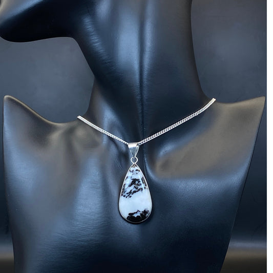 .925 Sterling Silver Zebra Jasper Teardrop Pendant